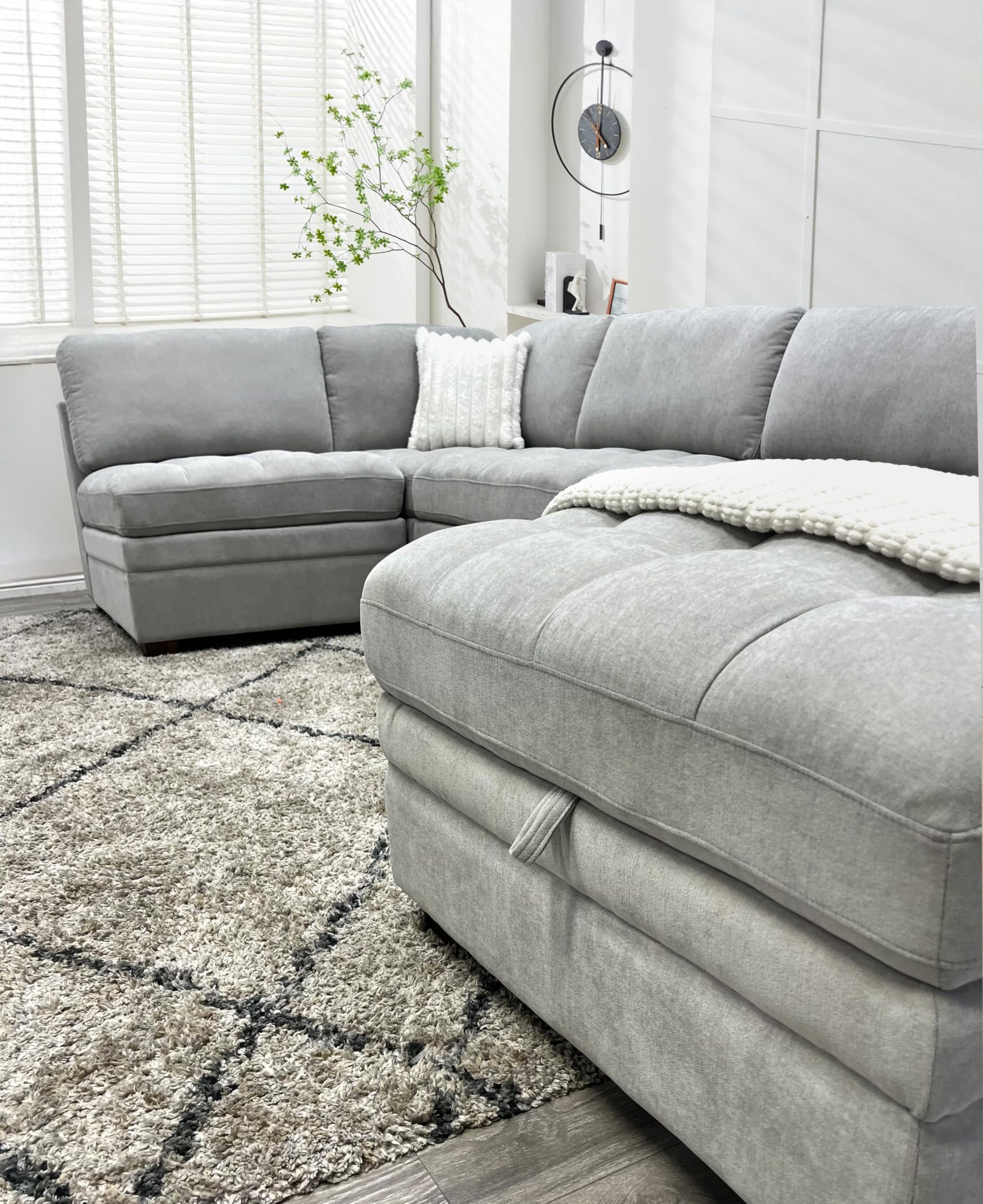 Iconik Living Sectional Modular Couch Sectional Sleeper Sofa Couch with Storage Ottoman Oversized Sofa Bed Sectional Light Gray Set