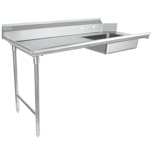 Empura 60" Wide Stainless Steel Soiled Dishtable with Backsplash | Straight Design Left Hand Side Commercial Worktop Table for Restaurant Diner Cafeteria Kitchen | 60"W x 30"D x 41.5"H, 16 Gauge, NSF