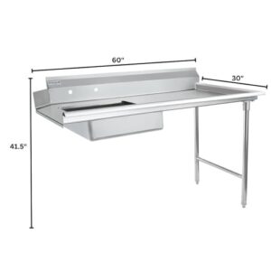 Empura 60" Wide Stainless Steel Soiled Dishtable with Backsplash | Straight Design Right Hand Side Commercial Worktop table for Restaurant Diner Cafeteria Kitchen | 60"W x 30"D x 41.5"H, 16 Gauge, NSF