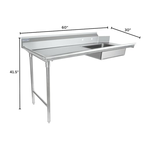 Empura 60" Wide Stainless Steel Soiled Dishtable with Backsplash | Straight Design Left Hand Side Commercial Worktop Table for Restaurant Diner Cafeteria Kitchen | 60"W x 30"D x 41.5"H, 16 Gauge, NSF