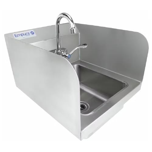 EMPURA 14" Wide Stainless Steel Wall Mounted Hand Sink | Commercial Prep Utility 10" x 12" Bowl for Restaurant Laundry Garage | Wrist Handle, 8" Back/Side Splash, 14"W x 16.5"D x 13"H, 20 Gauge, NSF