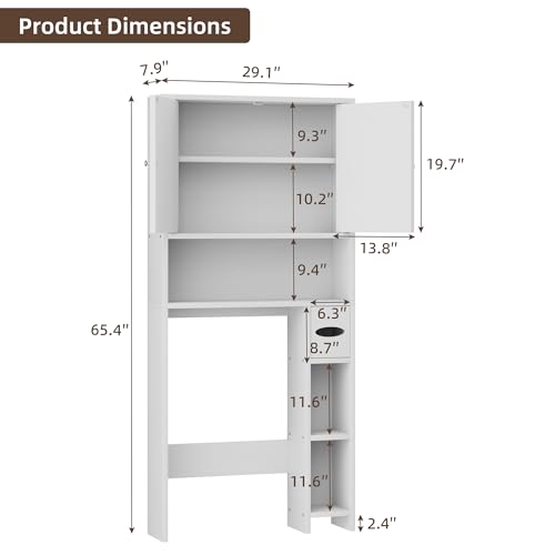 Shintenchi Over The Toilet Storage Cabinet, Bathroom Storage Cabient with Barn Doors, Bathroom Storage Shelf Organizer with Toilet Paper Holder, Adjustable Shelf and Anti-Tip Device, White