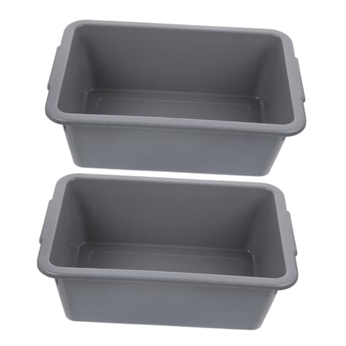 Levemolo 2pcs Box Storage Basket Washing Basin Tub Large Bus Tubs Restaurant Wash Basin Food Washing Bowl Utility Bus Tub Rectangular Bus Tubs Food Service Bus Dish Wash Basin Pp Grey