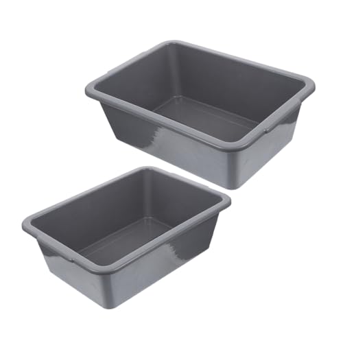 CAXUSD 2pcs Box Storage Basket Restaurant Wash Basin Food Washing Bowl Dish Basin Commercial Tote Tub Fruit Container Utility Bus Tub Food Service Bus Dish Washing Tub Pp Grey