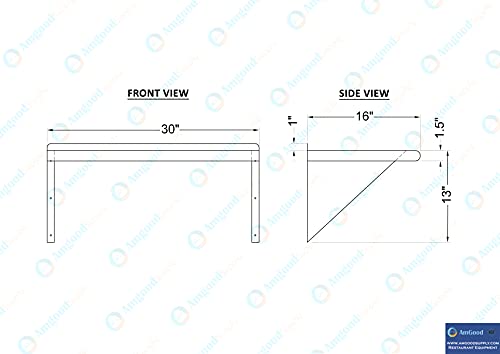 AmGood 16 in. x 30 in. Stainless Steel Wall Shelf | NSF Certified | Appliance & Equipment Metal Shelving | Kitchen, Restaurant, Garage, Laundry, Utility Room