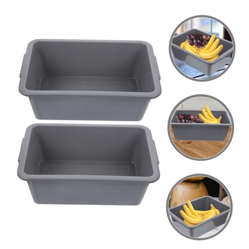 CAXUSD 2pcs Box Storage Basket Restaurant Wash Basin Food Washing Bowl Dish Basin Commercial Tote Tub Fruit Container Utility Bus Tub Food Service Bus Dish Washing Tub Pp Grey