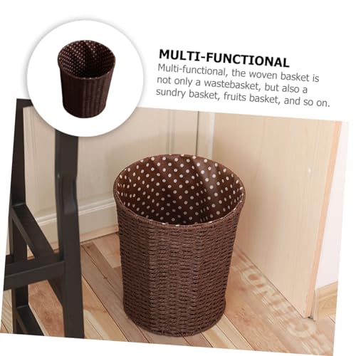 TINEASUR Woven Storage Basket Trash Bin with Lid Round Vases for Centerpieces Straw Basket Bin Storage Weaving Basket Decorative Woven Basket Living Room Storage Basket Coffee Paper Rope