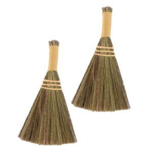 amosfun 2pcs miscanthus small broom awn mini craft brooms wizard broom mini cleaning broom tabletop decor miniature artificial house broom cleaning supplies dark brown dried miscanthus