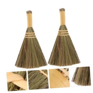 Amosfun 2pcs Miscanthus Small Broom AWN Mini Craft Brooms Wizard Broom Mini Cleaning Broom Tabletop Decor Miniature Artificial House Broom Cleaning Supplies Dark Brown Dried Miscanthus