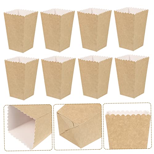 ULDIGI 50pcs Box Party Candy Cartons White Serving Tray Greaseproof Pastry Bags Paper Popcorn Boxes Red Strips Popcorn Bags Candy Boxes Snacks Popcorn Machine Party Supplies Kraft Paper