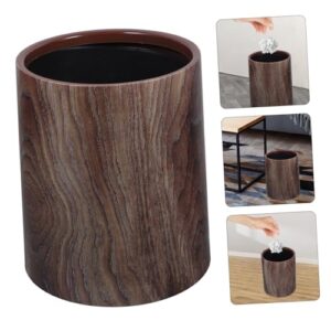 ANDRESLAD Wood Grain Trash Can Kitchen Trash Basket Trash Container Kitchen Trash Can Office Wastebasket Recycling Bin Brown Trash Can Rustic Garbage Can Vintage Trash Can Imitation Leather