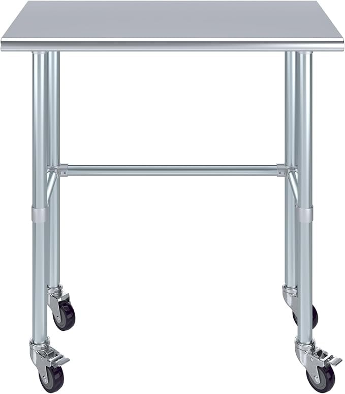 Express KitchQuip Stainless Steel Work Table Open Base & Wheels | Work Station | Metal Work Bench (Stainless Steel Work Table Open Base + Casters) (36" Long x 18" Deep)