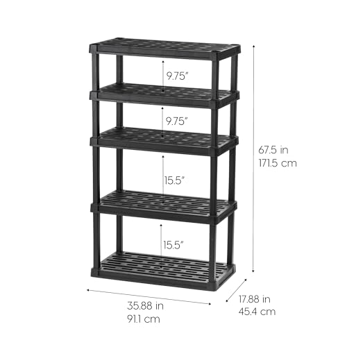 IRIS USA 5-Tier Heavy Duty Shelving Unit, 67.5" Fixed Height, Large Modular Garage Rack Shelf Storage Organizer for Home, Garage, Basement, Laundry & Utility Room, 17.9" D x 35.9" W x 67.5" H - Black