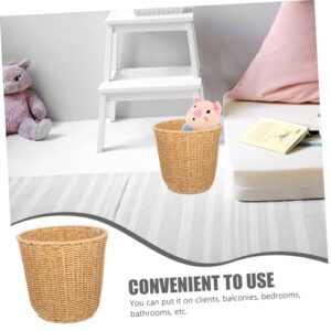 VOSAREA Woven Trash Can Wicker Trash Can Rattan Storage Baskets Sundries Basket Wicker Storage Basket Woven Basket Wicker Vase Decorative Trash Can Jute Storage Baskets Lids Iron Orange