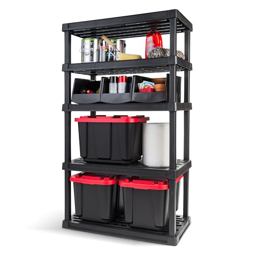 IRIS USA 5-Tier Heavy Duty Shelving Unit, 67.5" Fixed Height, Large Modular Garage Rack Shelf Storage Organizer for Home, Garage, Basement, Laundry & Utility Room, 17.9" D x 35.9" W x 67.5" H - Black