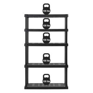 IRIS USA 5-Tier Heavy Duty Shelving Unit, 67.5" Fixed Height, Large Modular Garage Rack Shelf Storage Organizer for Home, Garage, Basement, Laundry & Utility Room, 17.9" D x 35.9" W x 67.5" H - Black