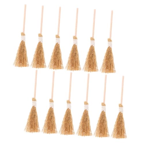 KOMBIUDA 24 Pcs Halloween Broom Decor Mini Broom for Dollhouse Straw Halloween Hanging Ornaments Halloween Witch Broom Cauldron Dollhouse Broomsticks Doll Brooms Small Yellow Miscanthus