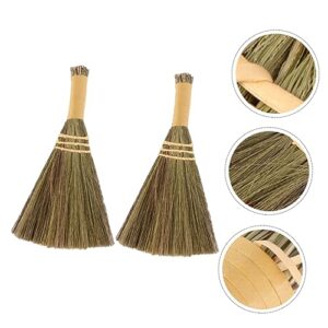 Amosfun 2pcs Miscanthus Small Broom AWN Mini Craft Brooms Wizard Broom Mini Cleaning Broom Tabletop Decor Miniature Artificial House Broom Cleaning Supplies Dark Brown Dried Miscanthus