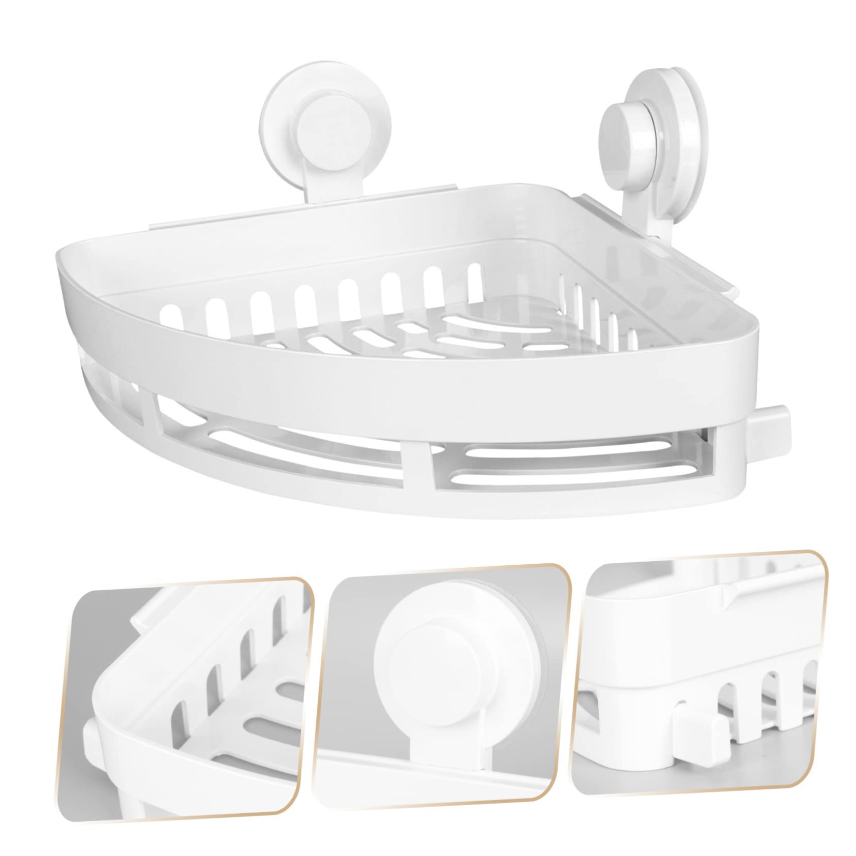 VOSAREA 1pc Shelf Storage Basket Wall-Mounted Shelf Soap Holder Rack Corner Shelf Wall Mounted Shelf Suction Cup Shower Shelf Wall-Mounted Bathroom Mounted Basket White Plastic