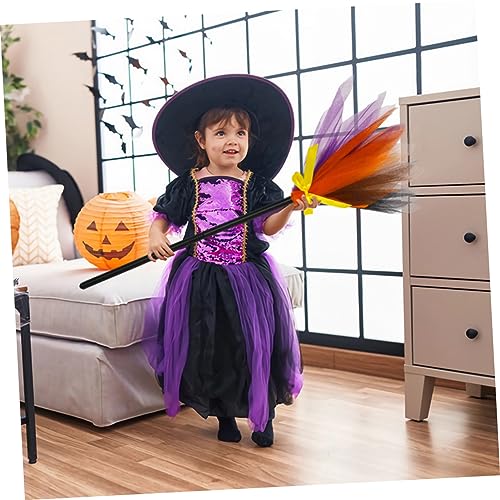 HONMEET Witch Supplies Halloween Prop Broom Plastic Flying Broomstick Mesh Witch Broom Props