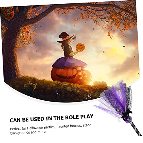 Gogogmee 1pc Wizard Broom Accessories Witch Broom Spiderweb Witch Hat and Broom Halloween Flying Broom Witch Light up Broom Kid Broom Witch Broom Halloween Prop Broom Purple Plastic