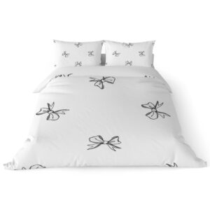 zhimi bedding duvet cover sets 3 pieces watercolor small white black bow microfiber 1 comforter cover 2 pillow shams breathable soft cozy bedclothes for all season farmhouse full