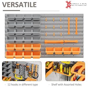 Star20XX Durhand 44pcs Wall Mounted Pegboard Tool Organizer Rack Kit With Various Sized Storage Bins, Pegboard, & Hooks, Orange