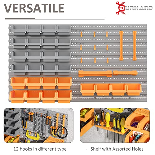 Star20XX Durhand 44pcs Wall Mounted Pegboard Tool Organizer Rack Kit With Various Sized Storage Bins, Pegboard, & Hooks, Orange