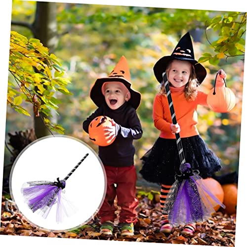 Gogogmee 1pc Wizard Broom Accessories Witch Broom Spiderweb Witch Hat and Broom Halloween Flying Broom Witch Light up Broom Kid Broom Witch Broom Halloween Prop Broom Purple Plastic