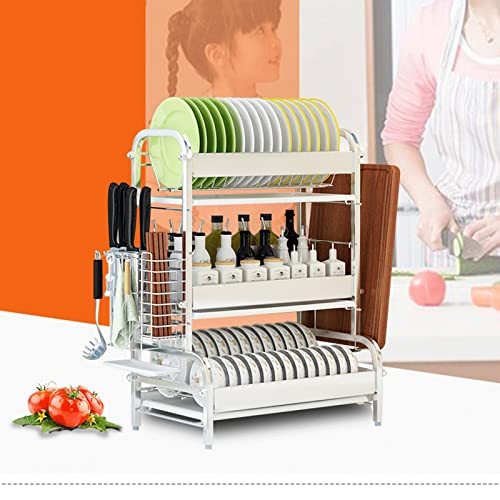 JUNXIAN Dish Rack Kitchen Dish Drying Rack Dish Drying Storage Rack Household Dish Storage Rack 3 Layer Storage Rack Dish Containers(A)