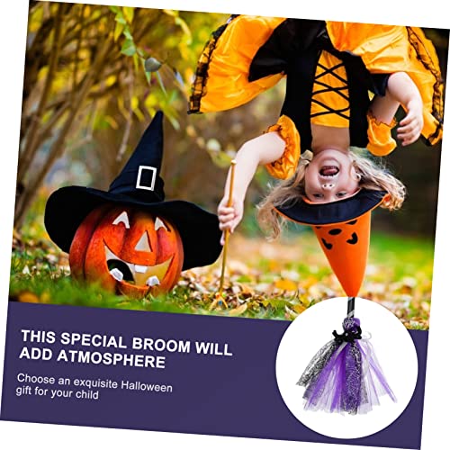 Gogogmee 1pc Wizard Broom Accessories Witch Broom Spiderweb Witch Hat and Broom Halloween Flying Broom Witch Light up Broom Kid Broom Witch Broom Halloween Prop Broom Purple Plastic