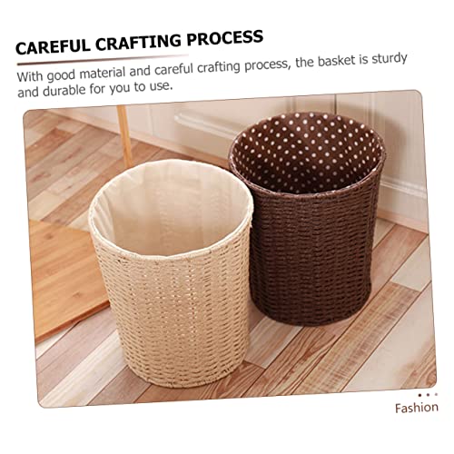 TINEASUR Woven Storage Basket Trash Bin with Lid Round Vases for Centerpieces Straw Basket Bin Storage Weaving Basket Decorative Woven Basket Living Room Storage Basket Coffee Paper Rope