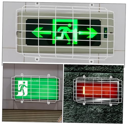 PHENOFICE 2pcs School Evacuation Sign Emergency Sign Covers Exit Sign Light Covers Wire Exit Sign Cage Emergency Light Exit Sign Wire Guard Light Switch Covers Guard LED Exit Sign Iron White