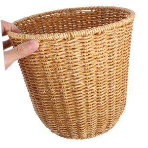 VOSAREA Woven Trash Can Wicker Trash Can Rattan Storage Baskets Sundries Basket Wicker Storage Basket Woven Basket Wicker Vase Decorative Trash Can Jute Storage Baskets Lids Iron Orange