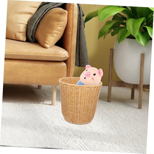 VOSAREA Woven Trash Can Wicker Trash Can Rattan Storage Baskets Sundries Basket Wicker Storage Basket Woven Basket Wicker Vase Decorative Trash Can Jute Storage Baskets Lids Iron Orange