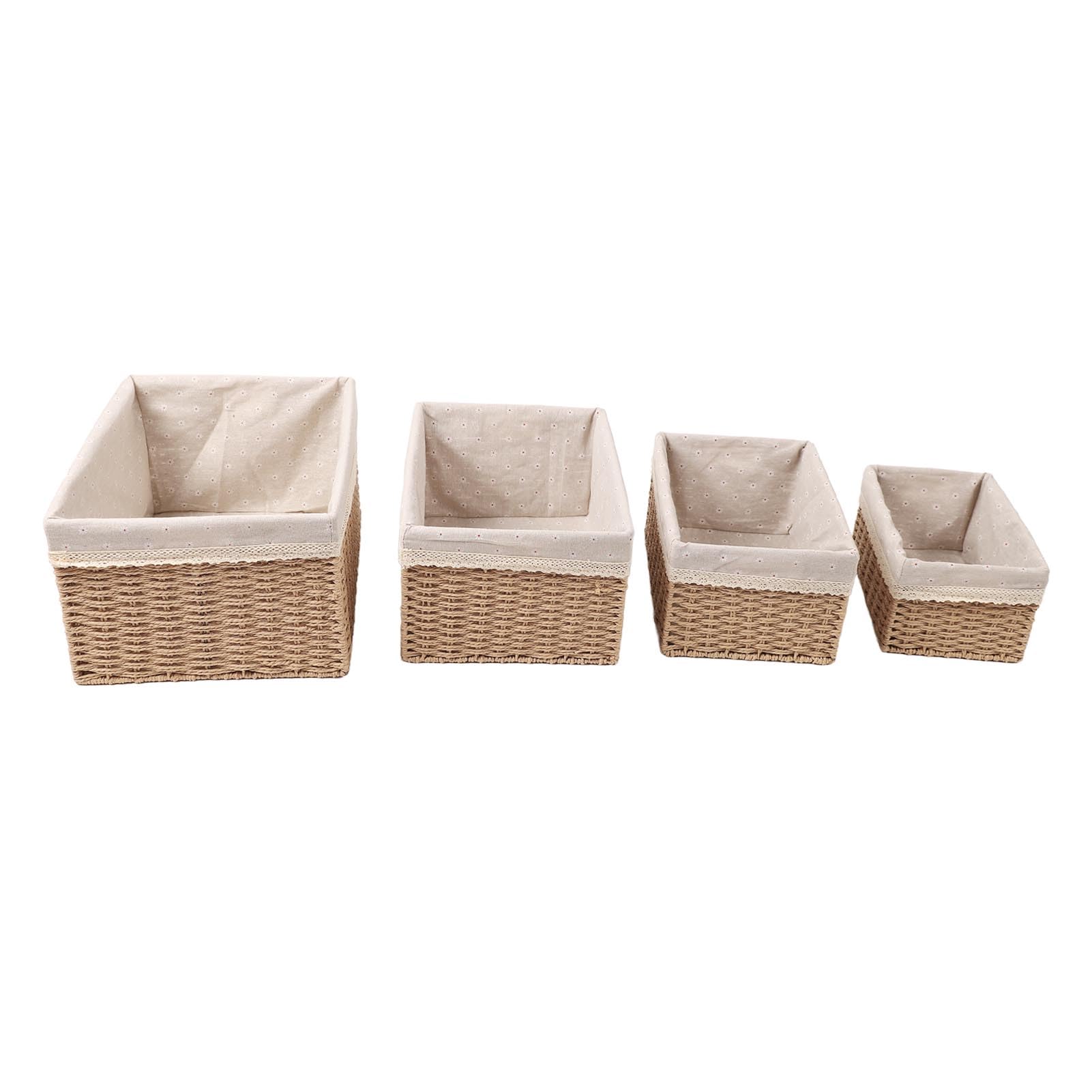 Set of 4 Straw Woven Various Sizes Stackable Bathroom Baskets Organize Home, Bedroom, office