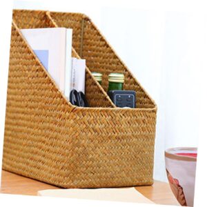 Mikinona File Storage Basket Baskets Magazine Storage Basket Bin Seagrass Magazine Holder Newspaper Basket Wicker Sundries Basket Wicker Magazine File Holder Boho Living Straw Light Brown