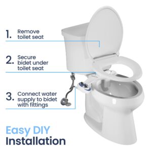 LUXE Bidet NEO 120 Blue Ultimate Upgrade Bundle - Self-Cleaning Non-Electric Bidet Attachment, Comfort Fit Elongated Toilet Seat, Shutoff Valve T-Adapter, and Toilet Seat Bumpers