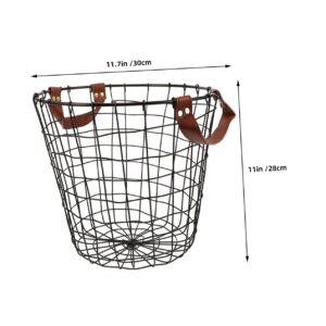 ANDRESLAD Firewood Storage Basket Laundry Basket Metal Hamper Farmhouse Organizer Bin Small Round Basket Black Blanket Basket Wire Basket for Blankets Wood Storage Racks Wire Trash Can Iron