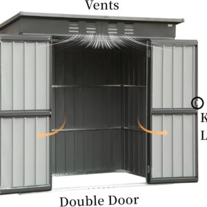 Domi Outdoor Storage Shed 5x3 FT, Metal Tool Sheds Galvanized Steel,Outdoor Tool Shed with Lockable Double Door for Patio,Backyard,Garden,Lawn