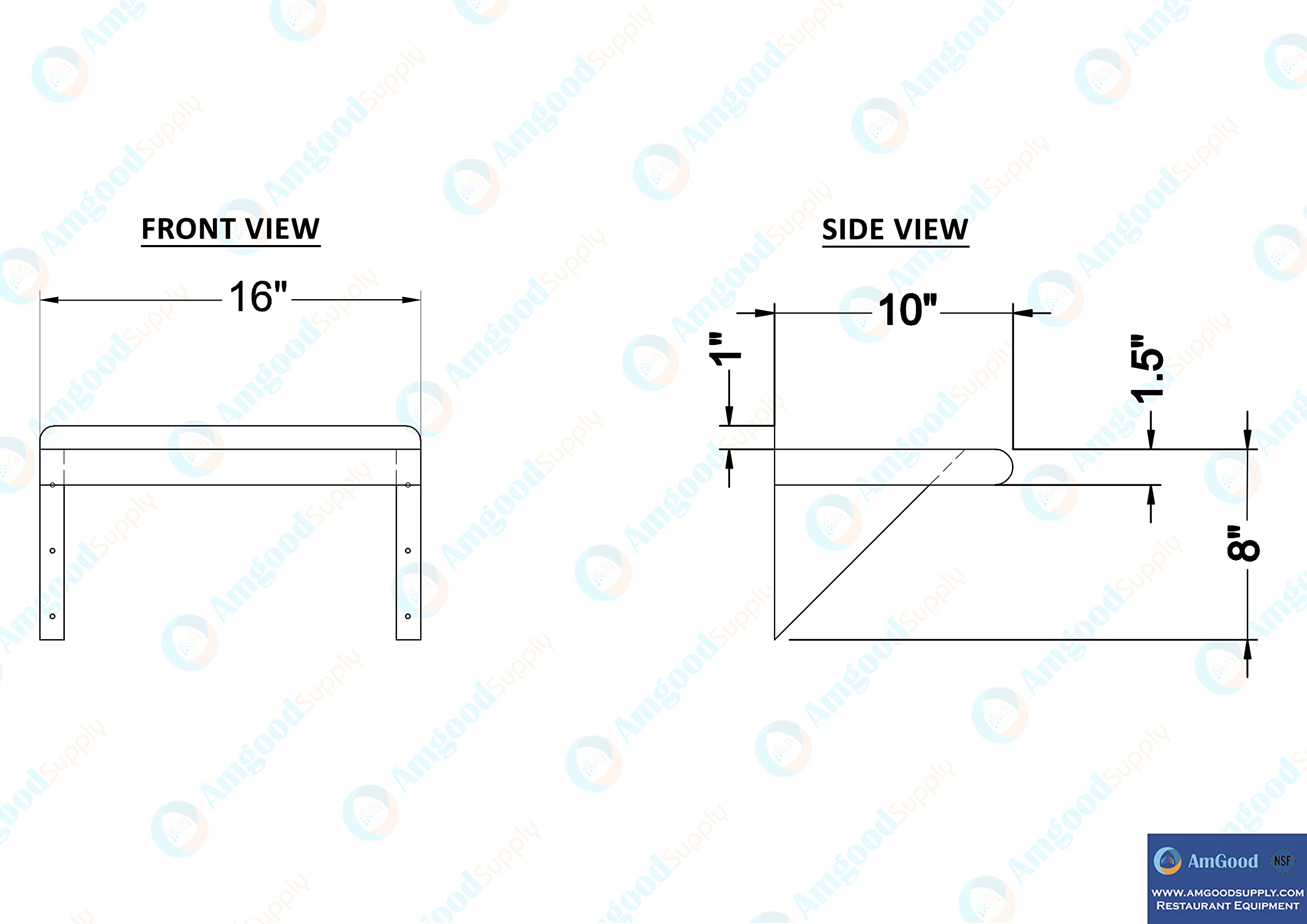 AmGood 10 in. x 16 in. Stainless Steel Wall Shelf | NSF Certified | Appliance & Equipment Metal Shelving | Kitchen, Restaurant, Garage, Laundry, Utility Room