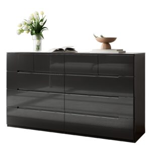 ZORPLIX Black Dresser for Bedroom, 10 Drawer Dresser, High Gloss Modern Dresser, 55" Long Dresser TV Stand, Large Double Dresser Chest of Drawers for Bedroom