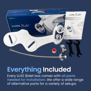 LUXE Bidet NEO 120 Blue, Toilet Seat Bumpers, and Shut-Off Valve T-Adapter Bundle