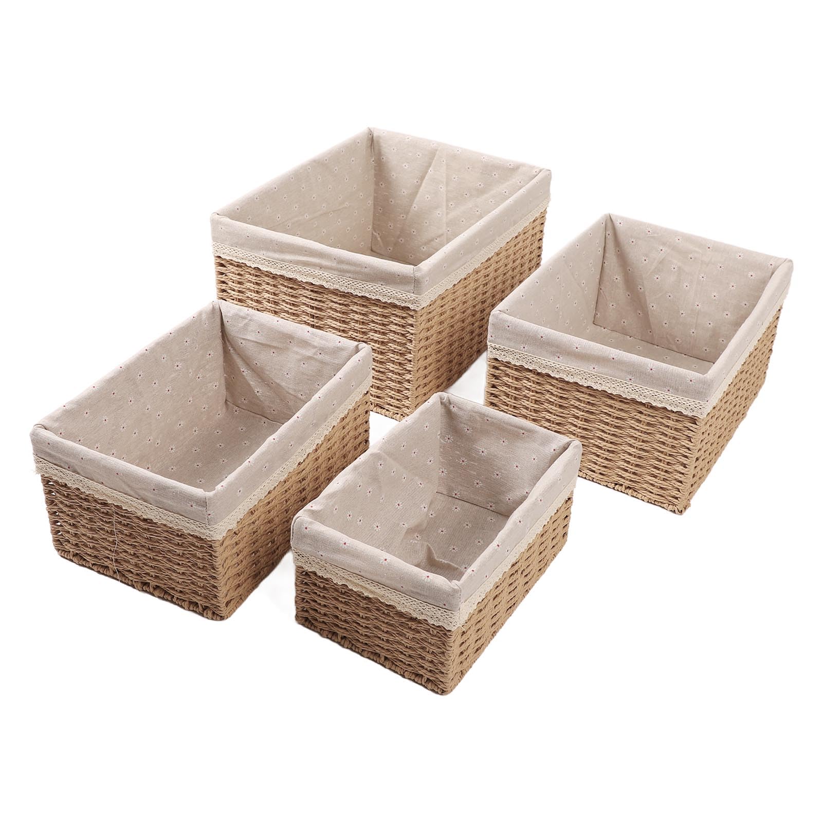 Set of 4 Straw Woven Various Sizes Stackable Bathroom Baskets Organize Home, Bedroom, office