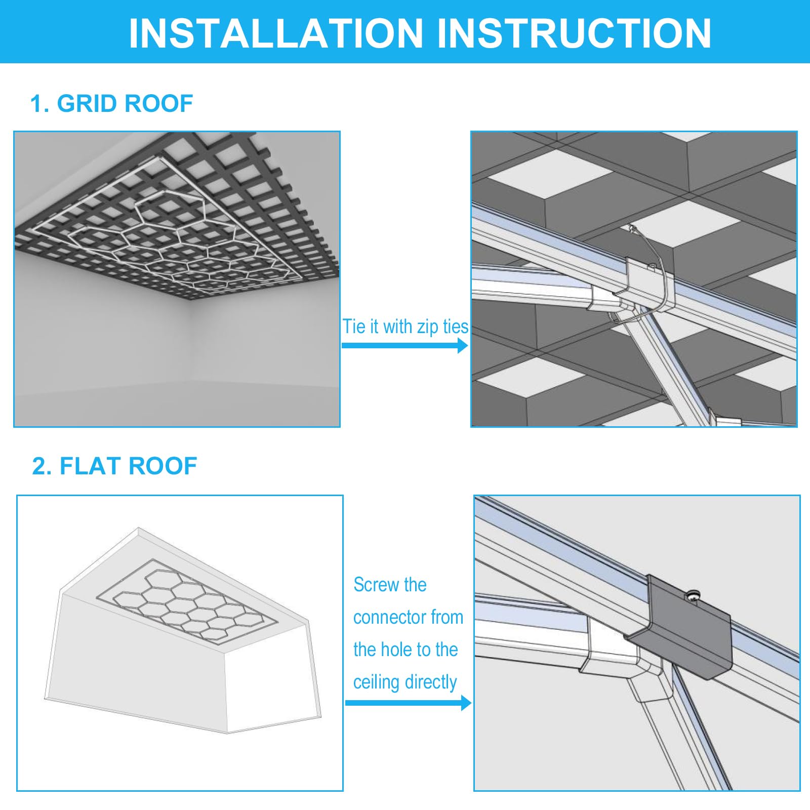 Hexagon Garage Light: Higher Brightness 720W 93600 Lumens Hexagon Led Garage Light with Rectangle Frame 6500K, 15 Hex Grid for Garage, Shop, Basement, Car Detailing Shop etc. with Mounting Clip