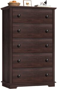 hifyobro 5 drawers dresser, double anti-tip, tall dresser for bedroom, wooden organizer, chest dresser, dresser with 5 drawers, storage cabinet for living room/hallway, espresso