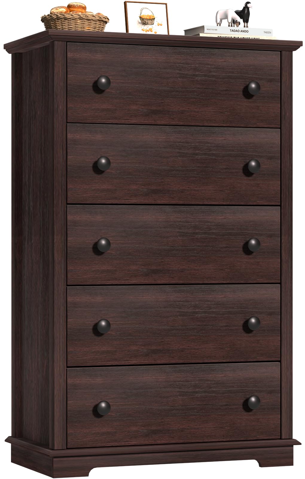 HIFYOBRO 5 Drawers Dresser, Double Anti-Tip, Tall Dresser for Bedroom, Wooden Organizer, Chest Dresser, Dresser with 5 Drawers, Storage Cabinet for Living Room/Hallway, Espresso