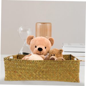 VOSAREA 1pc Storage Basket Large Snack Containers Woven Wicker Basket Bins Woven Storage Bins Seagrass Wicker Baskets Shelf Baskets Laundry Basket Seagrass Makeup Organizer Tray Toys Straw