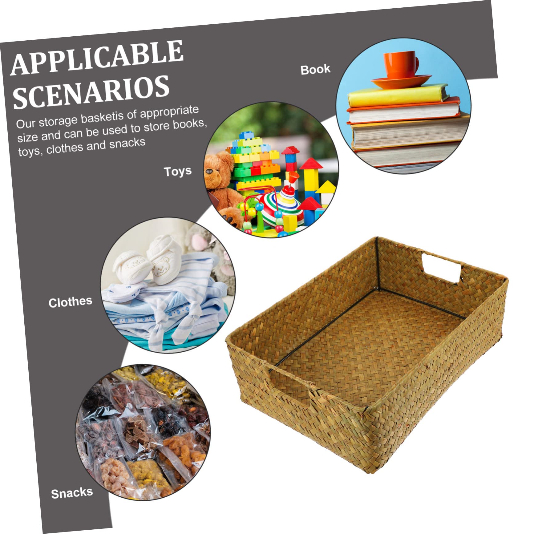 VOSAREA 1pc Storage Basket Large Snack Containers Woven Wicker Basket Bins Woven Storage Bins Seagrass Wicker Baskets Shelf Baskets Laundry Basket Seagrass Makeup Organizer Tray Toys Straw