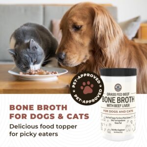 Bone Broth for Dogs and Cats with Beef Liver – Human Grade Grass Fed Beef Bone Broth Powder for Dogs – Dog Food Toppers for Picky Eaters - Supports Joints & Gut Health – Freeze Dried Liver - 8oz